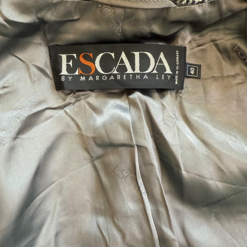 Escada by Margaretha Ley Vintage Houndstooth Wool Blazer Jacket Velvet Collar 40 - Picture 12 of 14